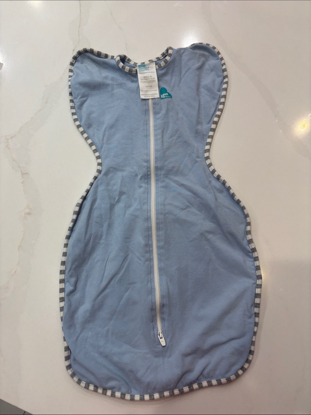 Love to dream Blue Swaddle Sleep Sack with Striped Trim